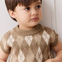 Marcus Knit Vest - Marcus Jacquard Pecan Childrens Vest from Jamie Kay Australia