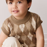 Marcus Knit Vest - Marcus Jacquard Pecan Childrens Vest from Jamie Kay Australia