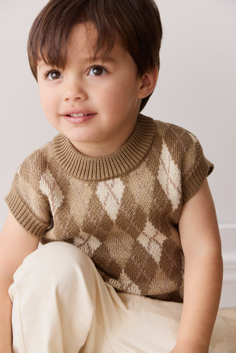 Marcus Knit Vest - Marcus Jacquard Pecan Childrens Vest from Jamie Kay Australia