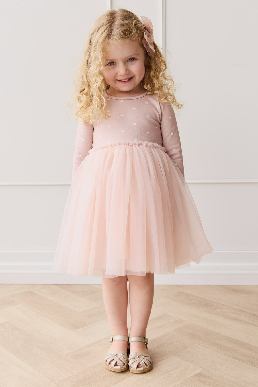 Anna Tulle Dress - Petite Heart Old Rose Childrens Dress from Jamie Kay Australia