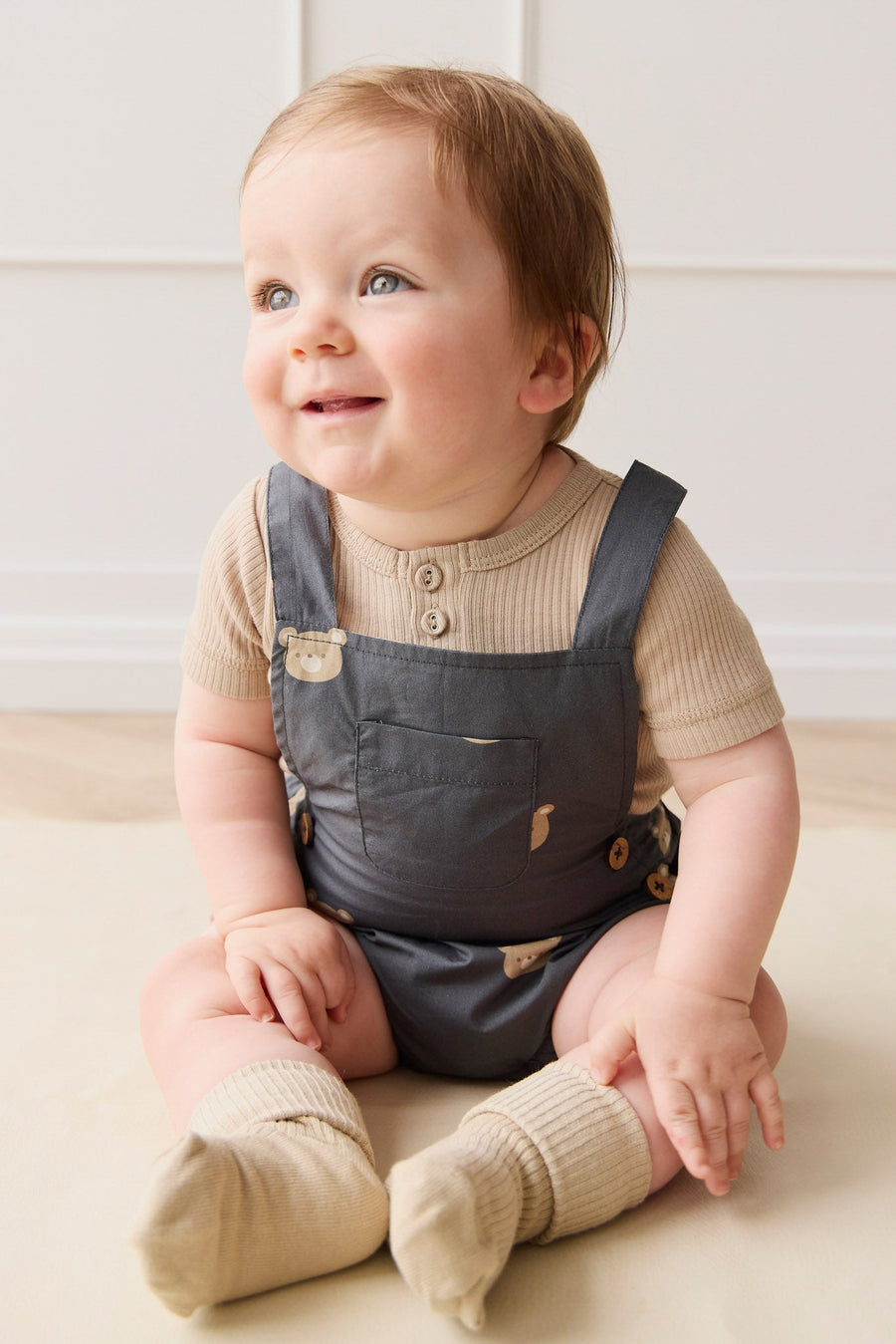 Organic Cotton Robin Playsuit - Bobbie Bears Shadow Childrens Playsuit from Jamie Kay Australia