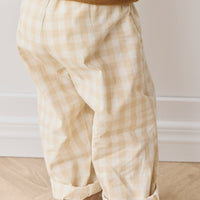 Organic Cotton Kingston Pant - Gingham Pale Khaki Childrens Pant from Jamie Kay Australia