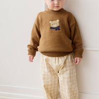 Organic Cotton Kingston Pant - Gingham Pale Khaki Childrens Pant from Jamie Kay Australia