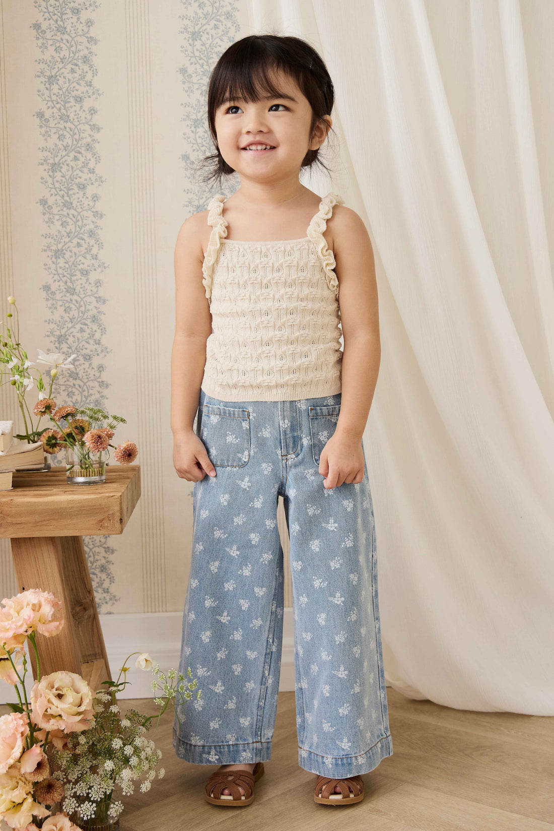 Theodora Pant - Tully Floral Denim Childrens Pant from Jamie Kay Australia
