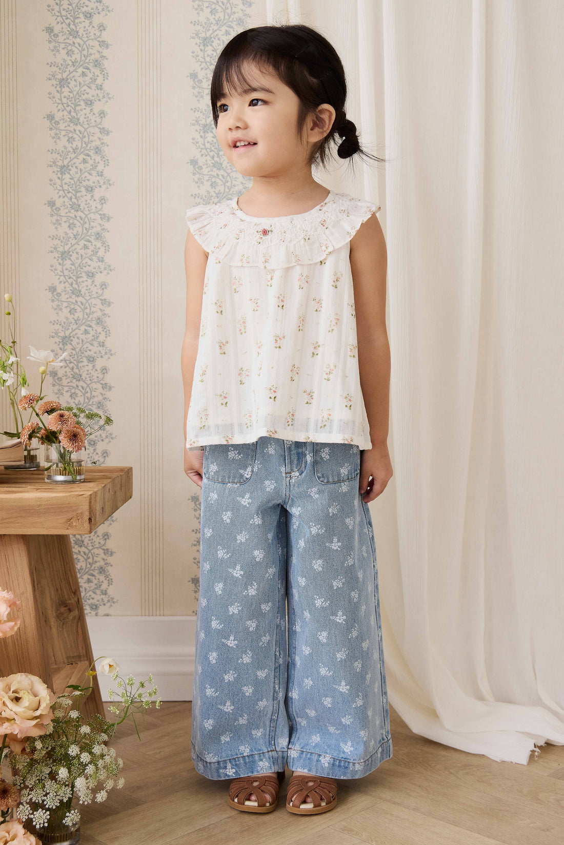 Theodora Pant - Tully Floral Denim Childrens Pant from Jamie Kay Australia