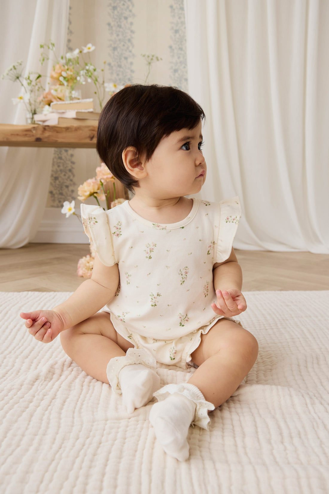Organic Cotton Adrienne Playsuit - Josepha Egret Small Childrens Playsuit from Jamie Kay Australia
