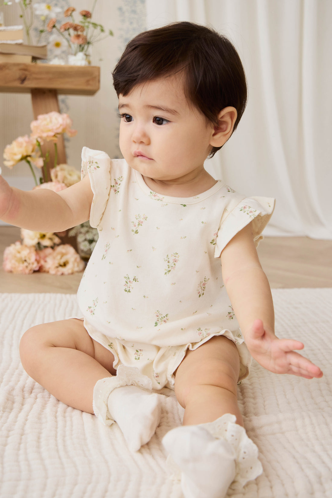 Organic Cotton Adrienne Playsuit - Josepha Egret Small Childrens Playsuit from Jamie Kay Australia
