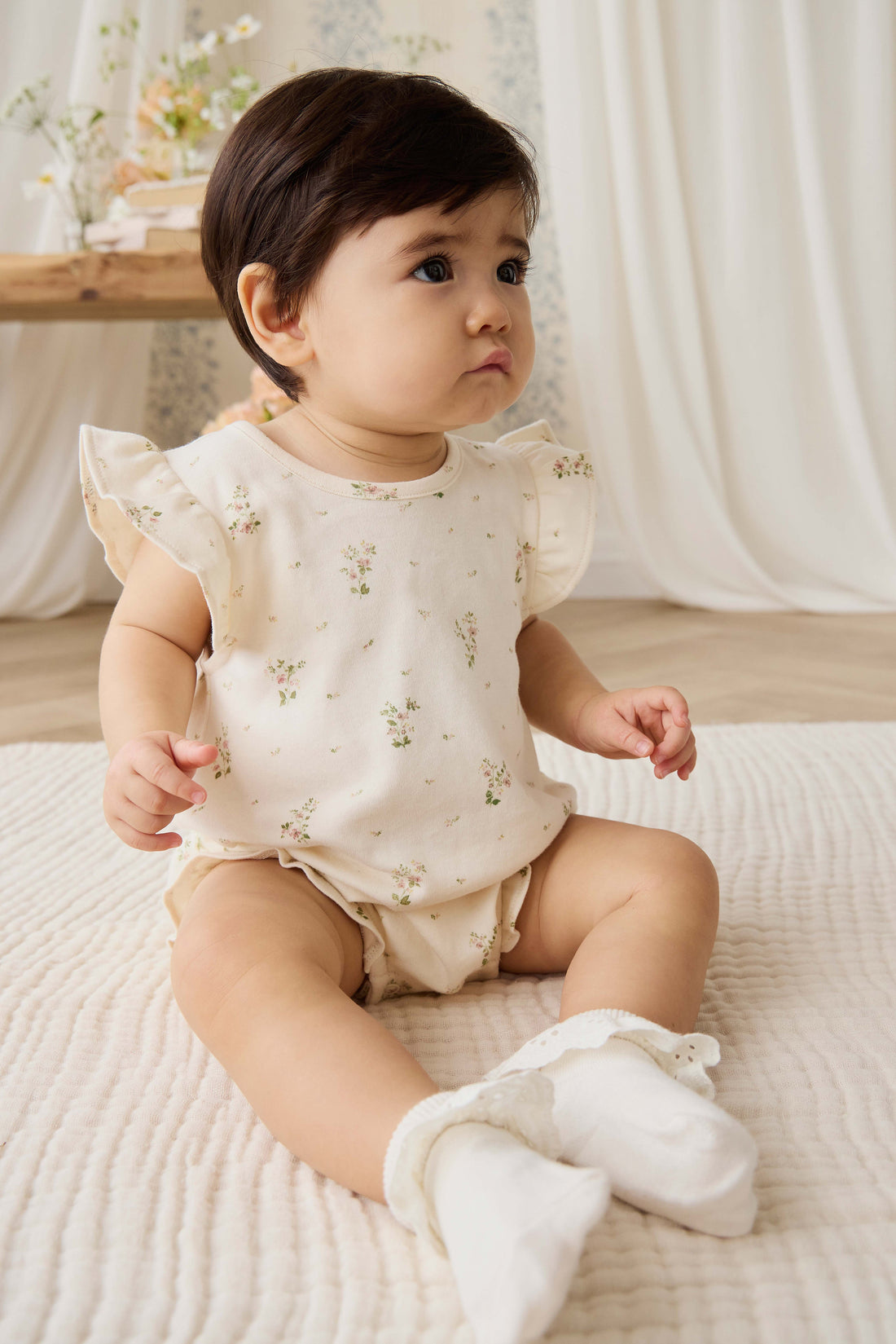 Organic Cotton Adrienne Playsuit - Josepha Egret Small Childrens Playsuit from Jamie Kay Australia