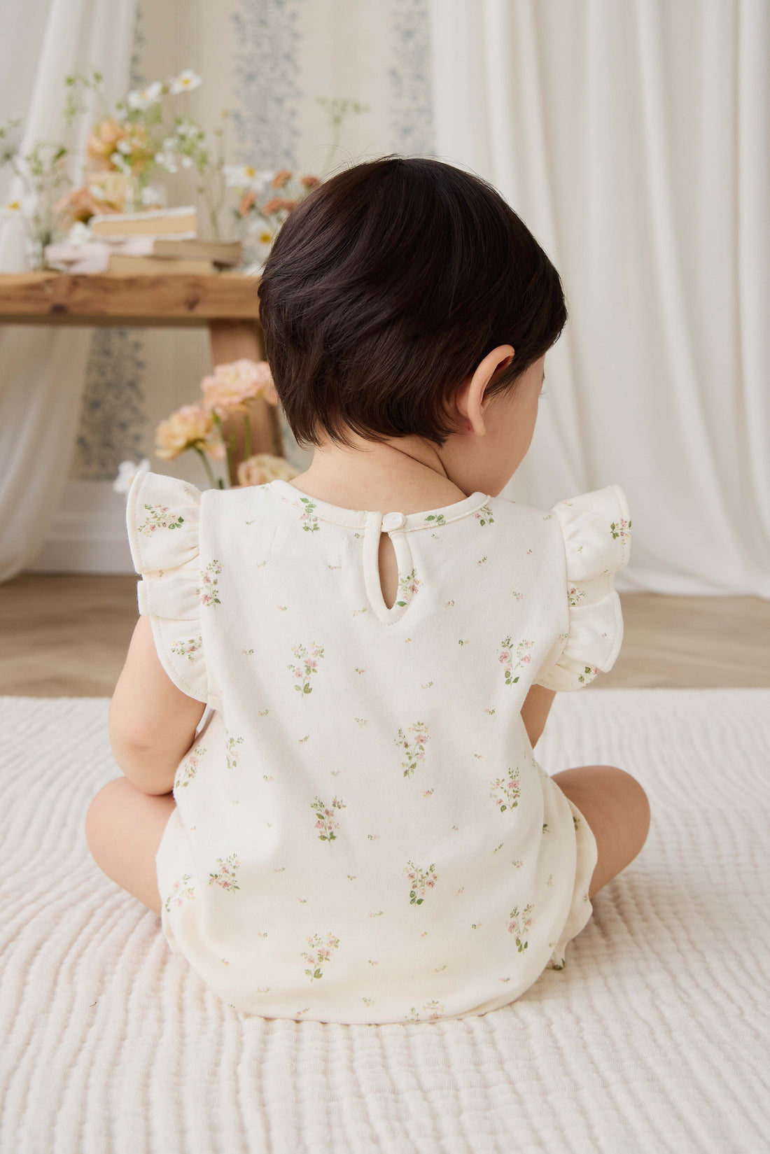 Organic Cotton Adrienne Playsuit - Josepha Egret Small Childrens Playsuit from Jamie Kay Australia