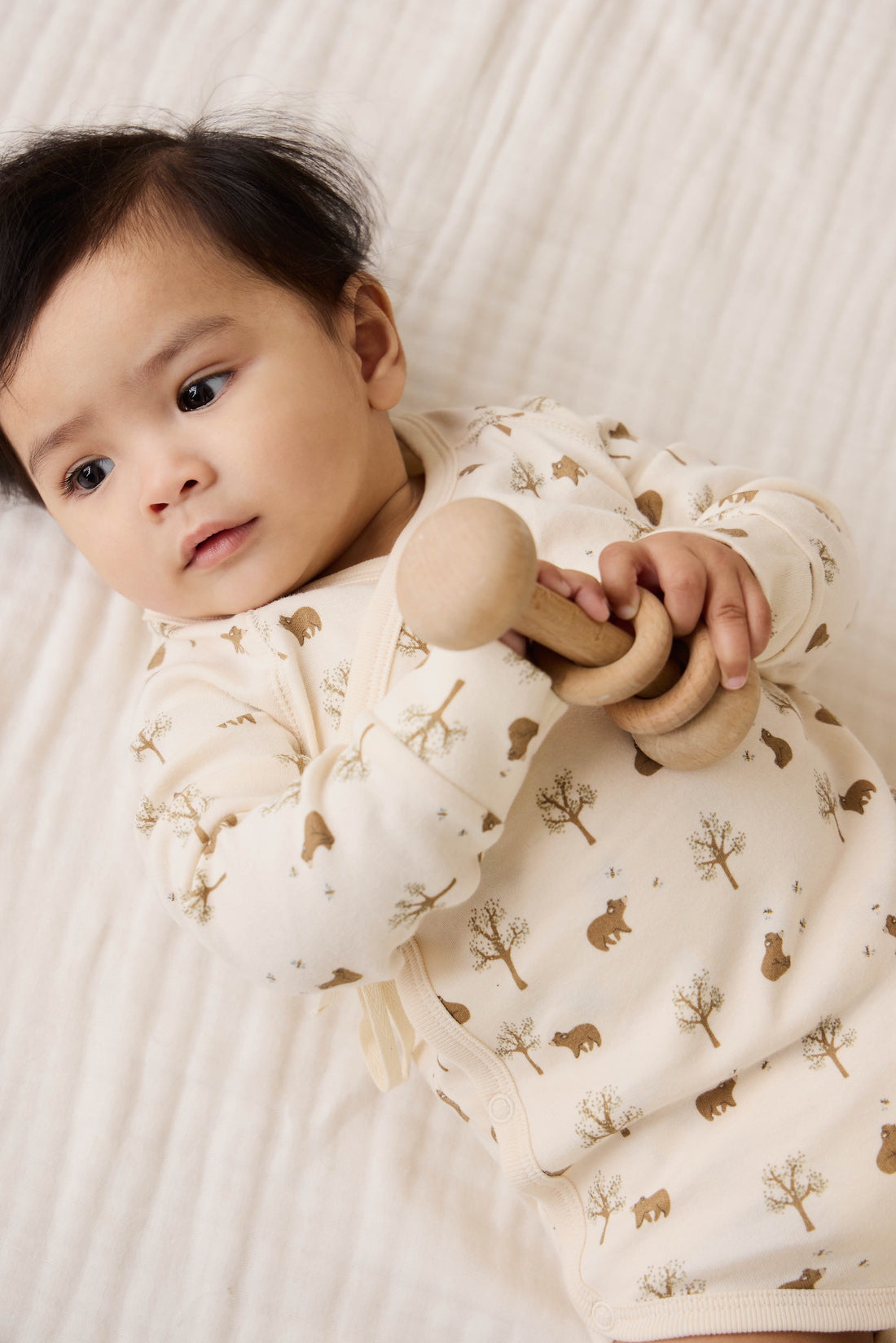 Organic Cotton Ames Wrap Long Sleeve Bodysuit - Honey Bear Cloud Childrens Bodysuit from Jamie Kay Australia