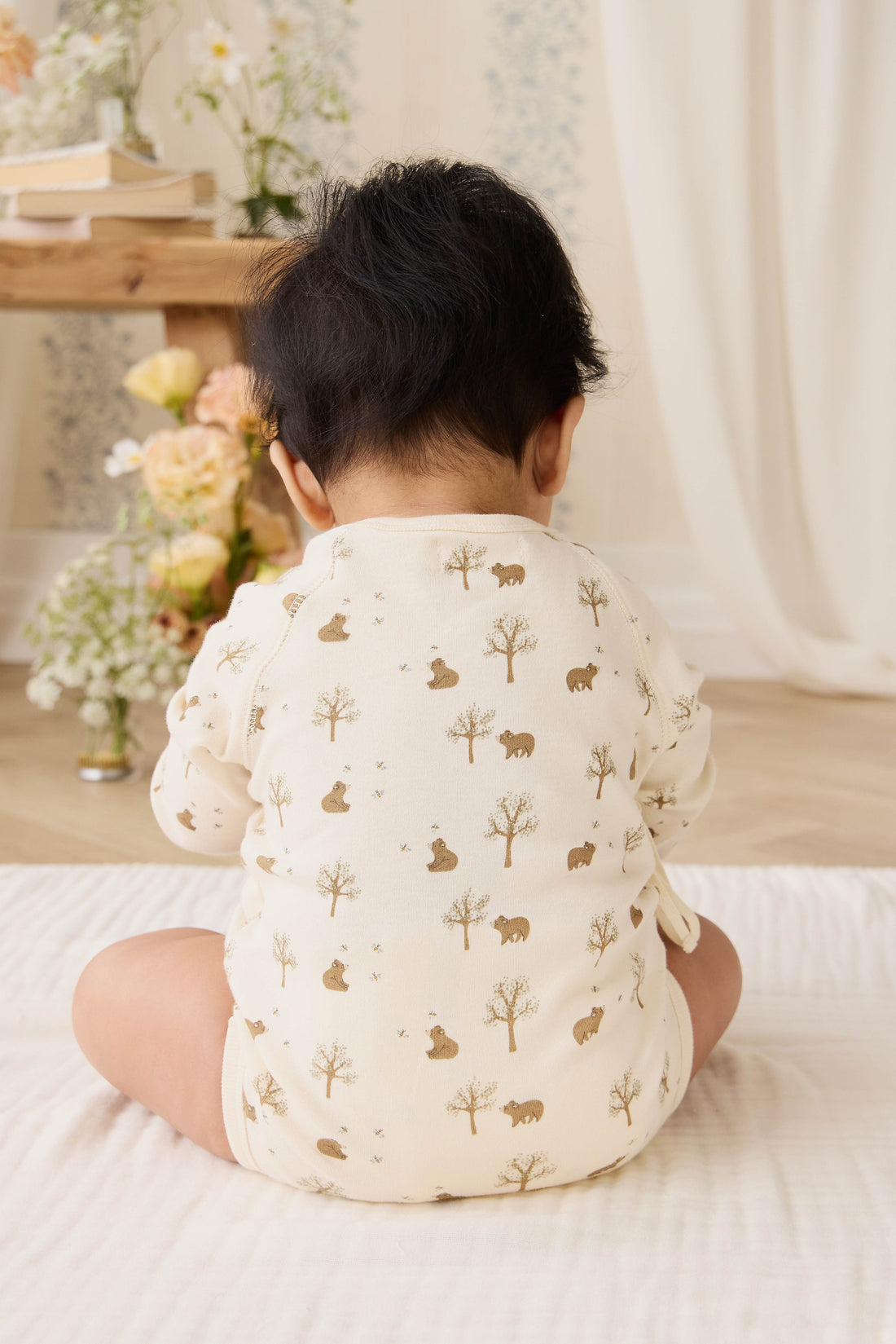 Organic Cotton Ames Wrap Long Sleeve Bodysuit - Honey Bear Cloud Childrens Bodysuit from Jamie Kay Australia