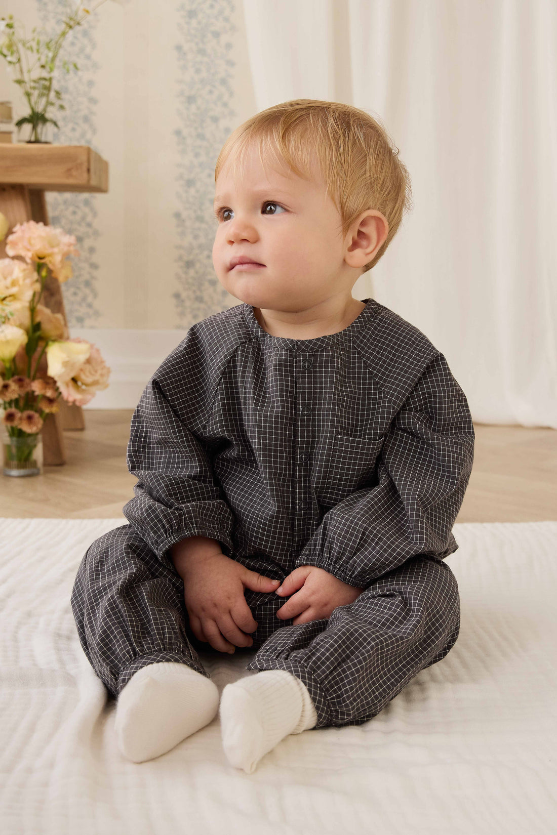 Organic Cotton Milton Onepiece - Basalt Grid Childrens Onepiece from Jamie Kay Australia