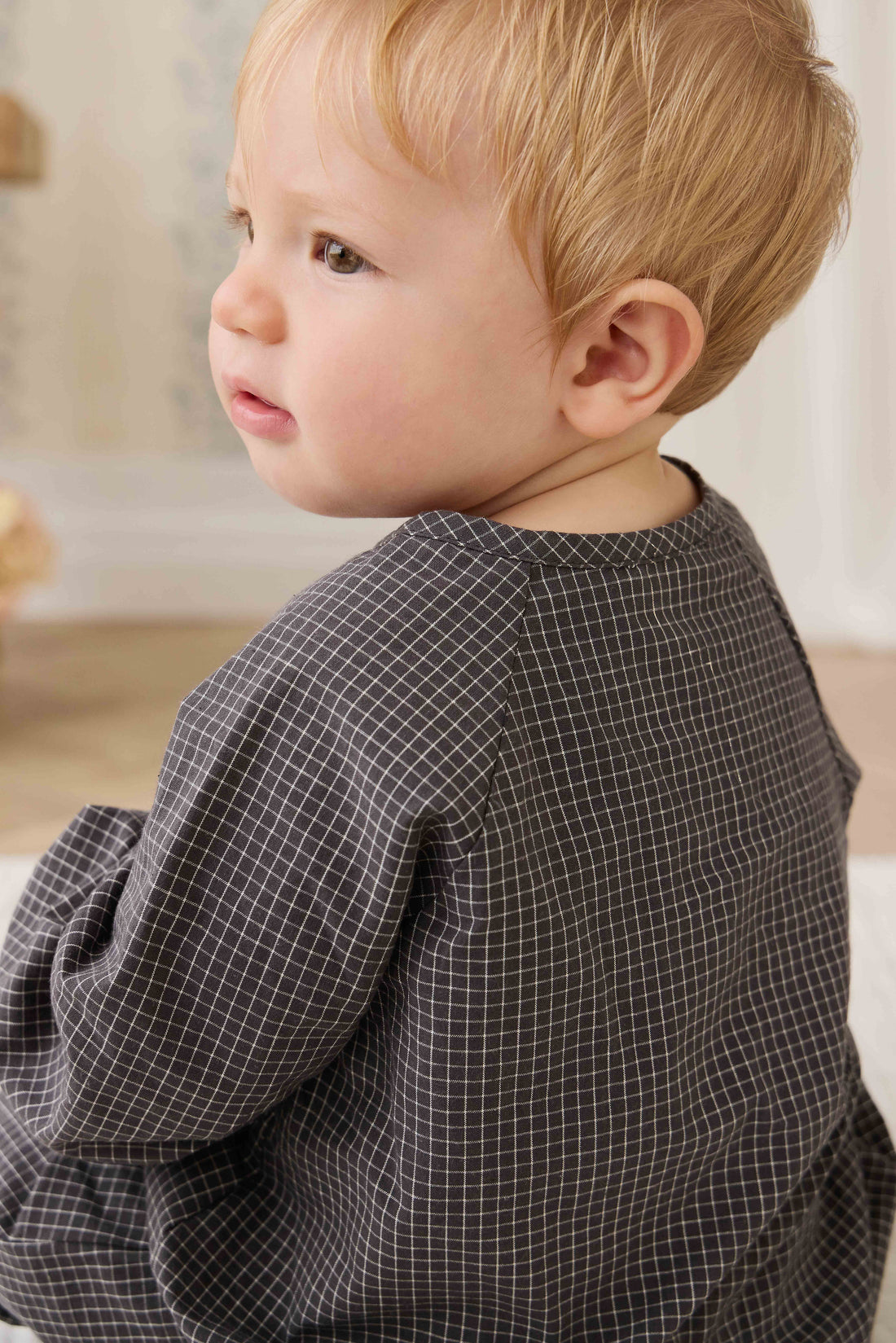 Organic Cotton Milton Onepiece - Basalt Grid Childrens Onepiece from Jamie Kay Australia