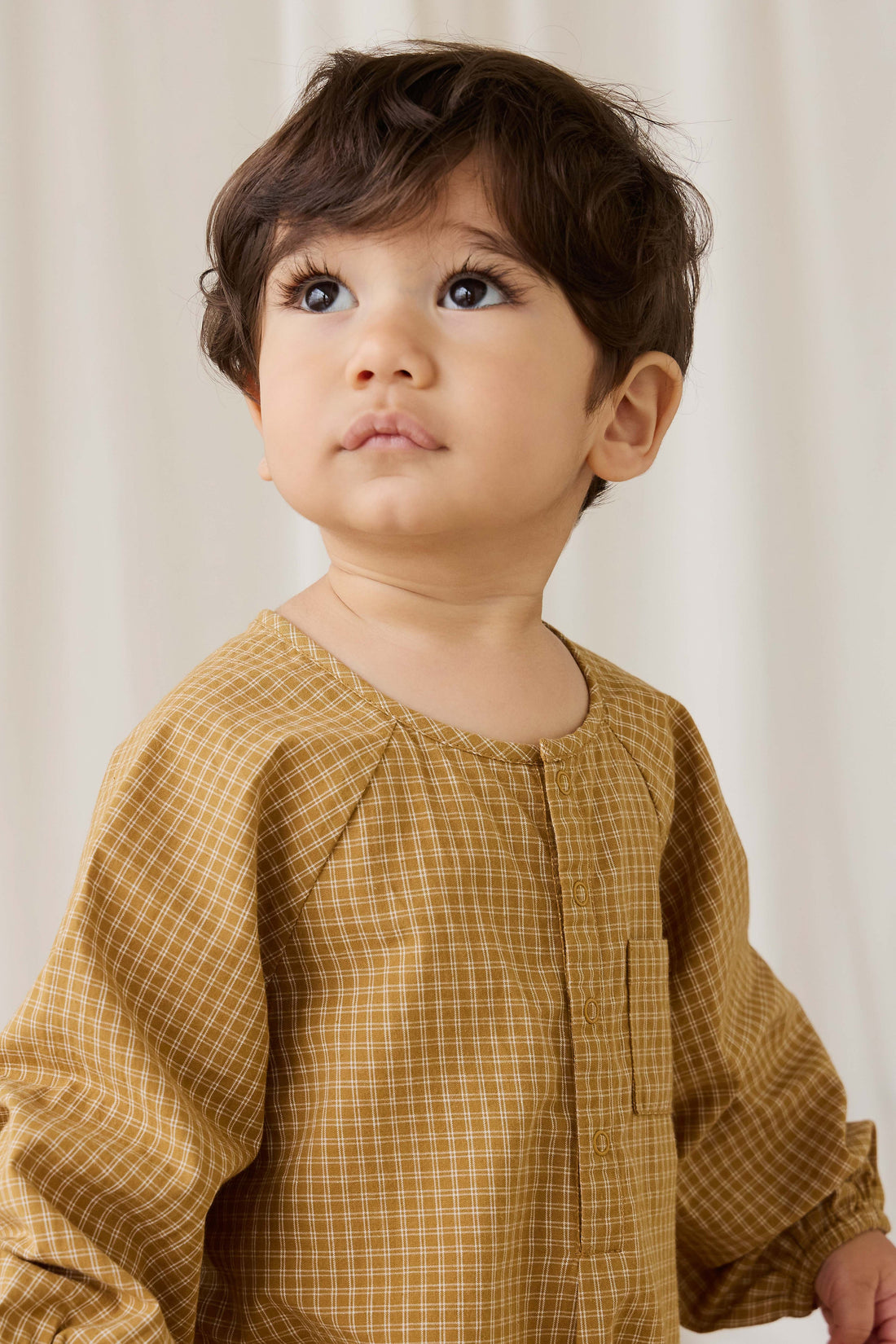 Organic Cotton Milton Onepiece - Windowpane Check Buckwheat Childrens Onepiece from Jamie Kay Australia