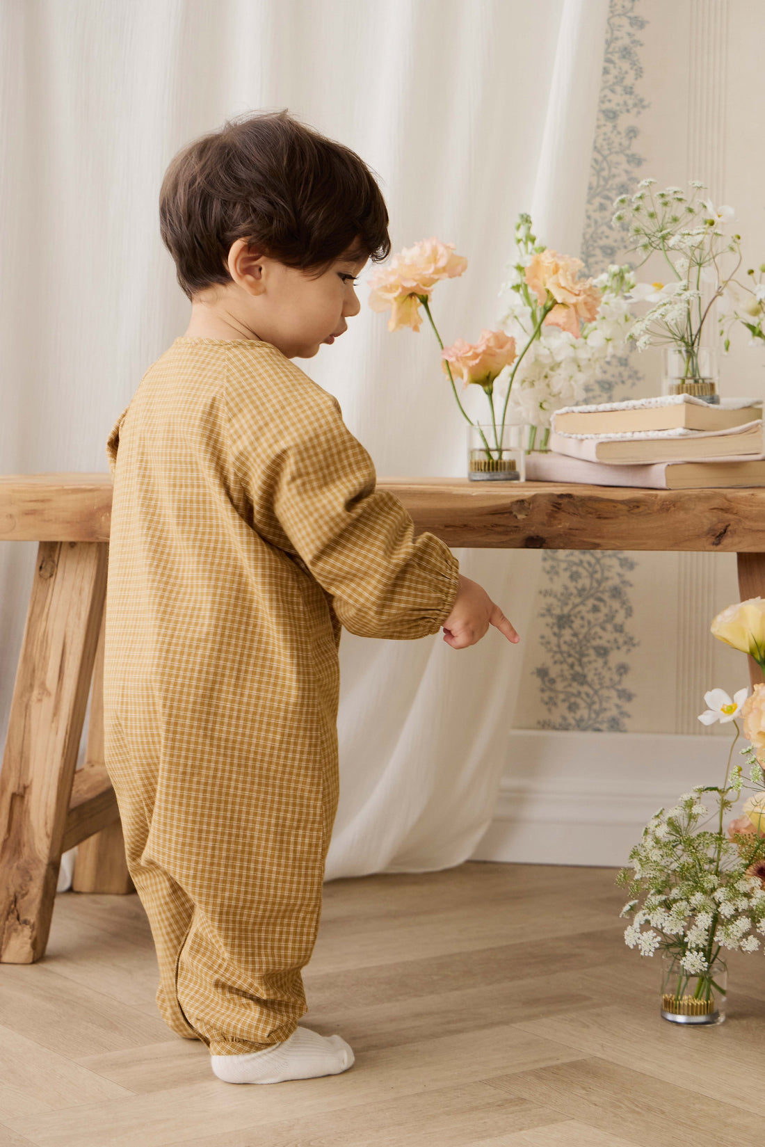 Organic Cotton Milton Onepiece - Windowpane Check Buckwheat Childrens Onepiece from Jamie Kay Australia