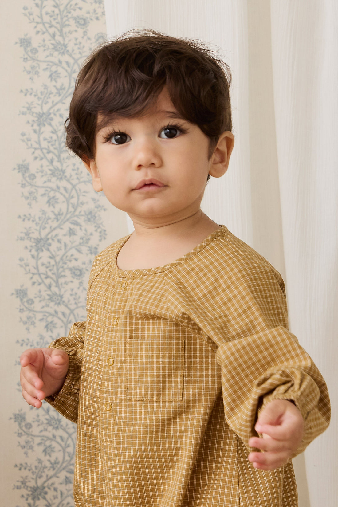Organic Cotton Milton Onepiece - Windowpane Check Buckwheat Childrens Onepiece from Jamie Kay Australia