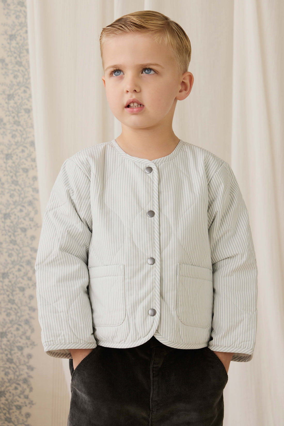 Elio Jacket - Fine Stripe Cloud/Bluegum Childrens Jacket from Jamie Kay Australia