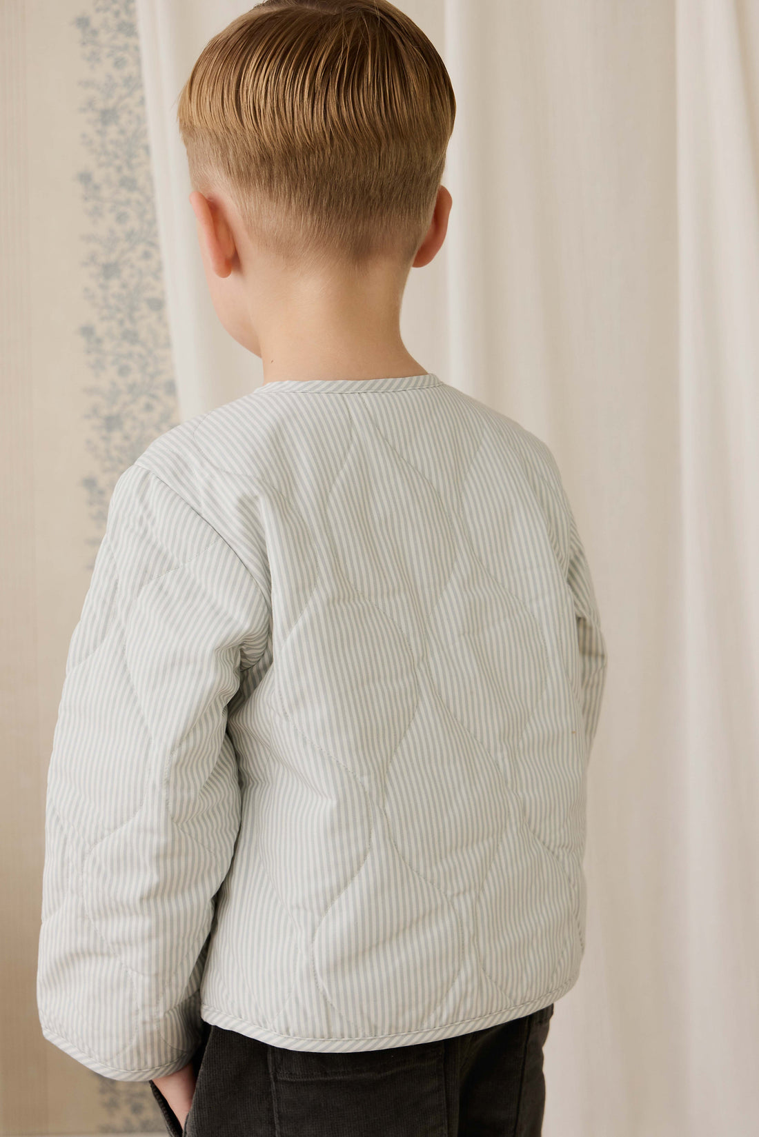 Elio Jacket - Fine Stripe Cloud/Bluegum Childrens Jacket from Jamie Kay Australia