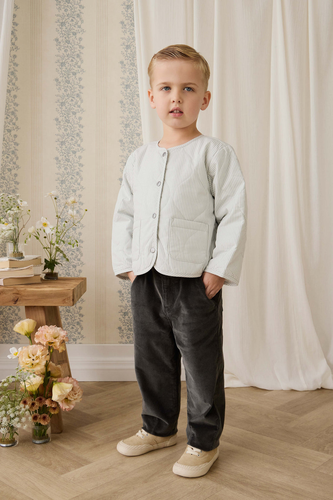 Elio Jacket - Fine Stripe Cloud/Bluegum Childrens Jacket from Jamie Kay Australia