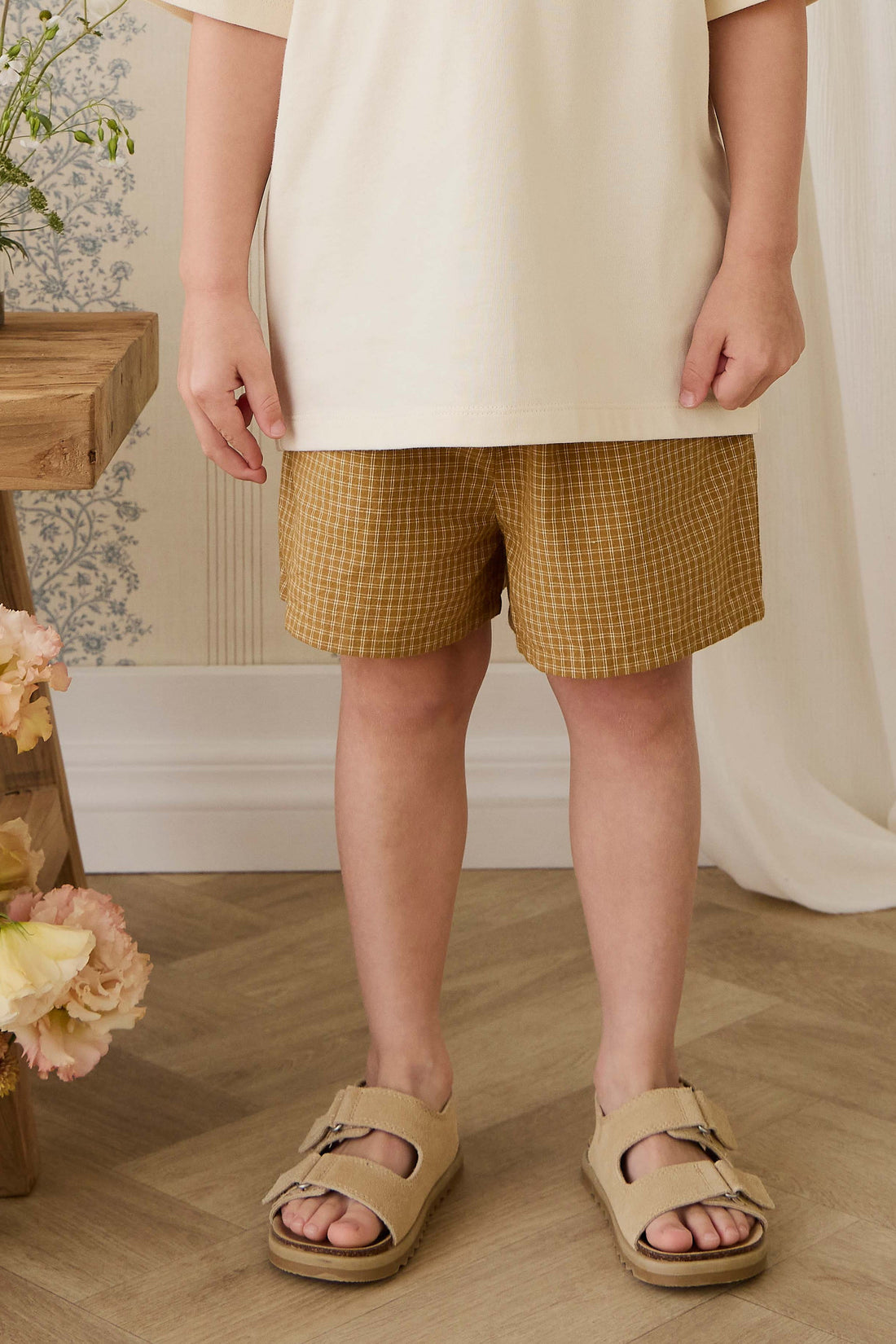 Organic Cotton Wilder Short - Windowpane Check Buckwheat Childrens Short from Jamie Kay Australia