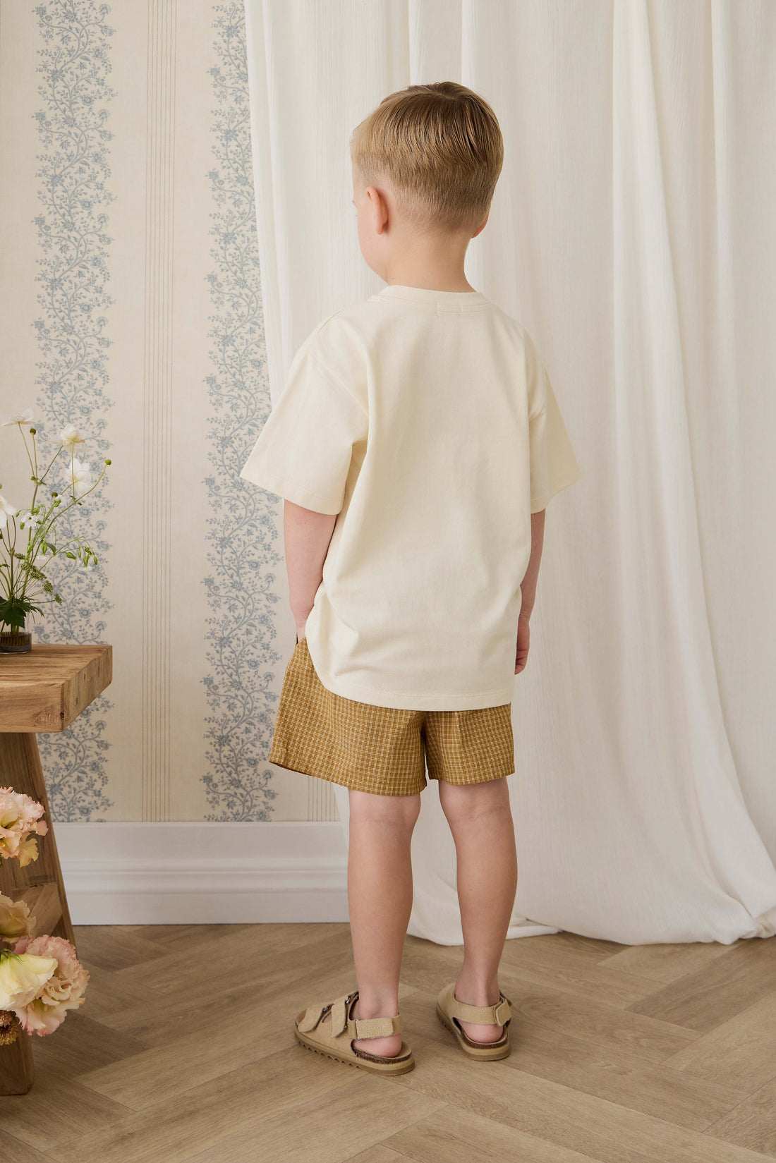 Organic Cotton Wilder Short - Windowpane Check Buckwheat Childrens Short from Jamie Kay Australia