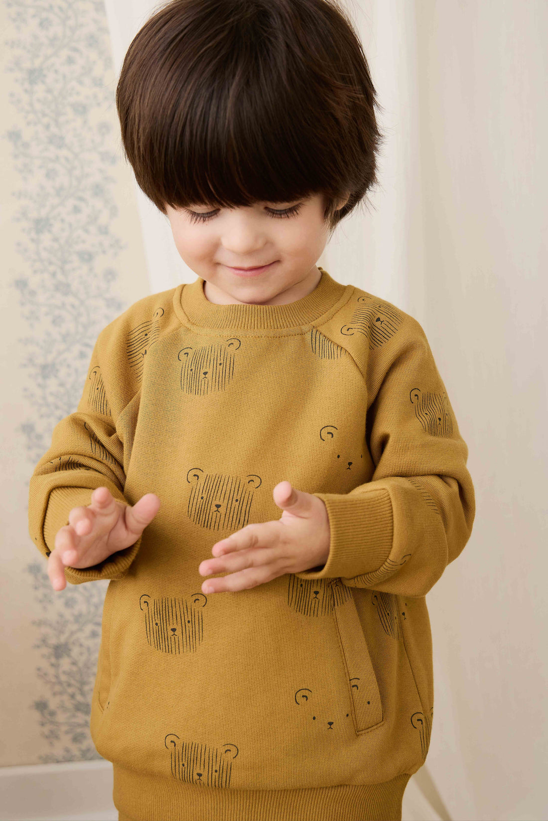 Organic Cotton Henry Sweatshirt - Buckwheat Teddy Face Childrens Sweatshirt from Jamie Kay Australia