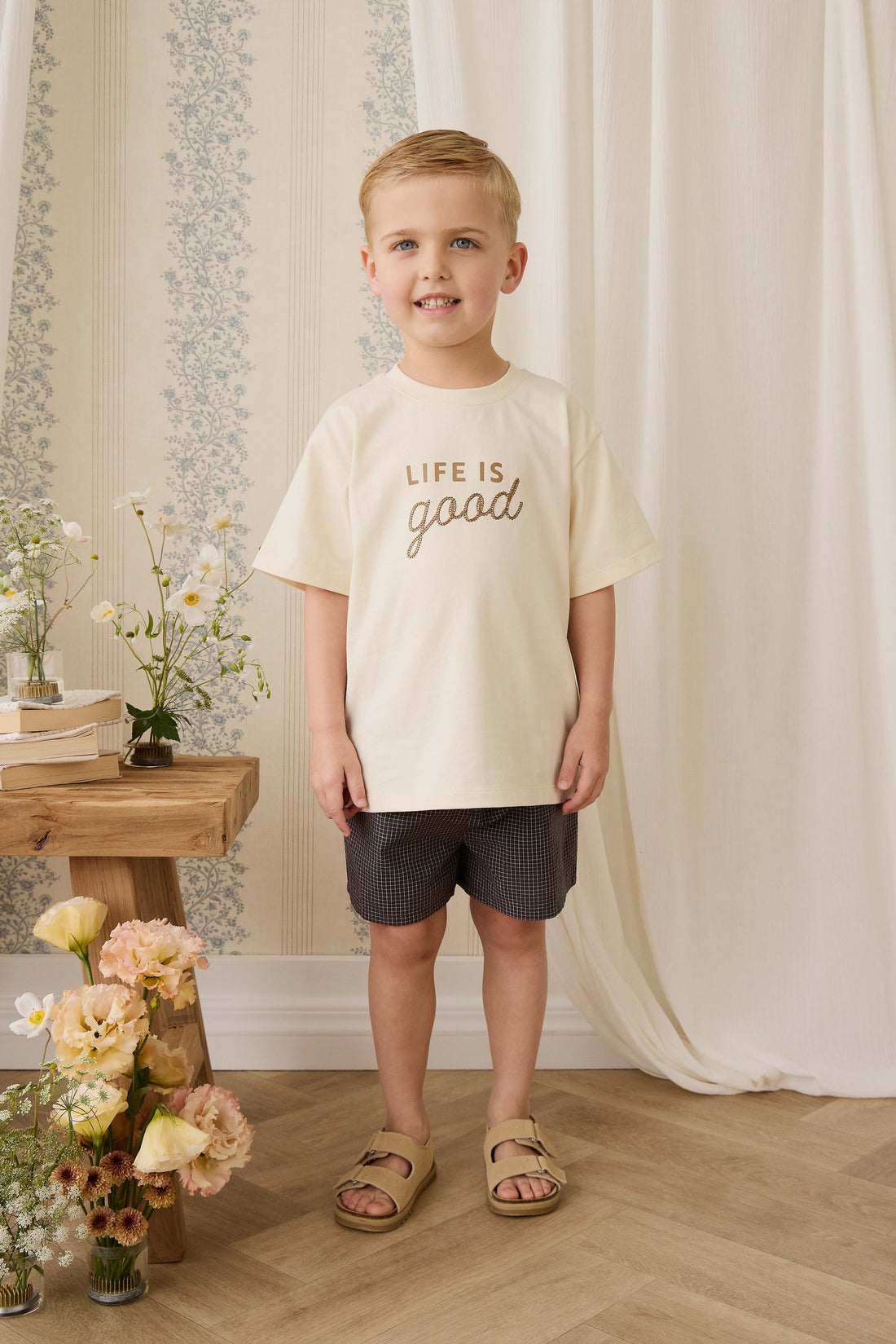 Organic Cotton Wilder Short - Basalt Grid Childrens Shorts from Jamie Kay Australia