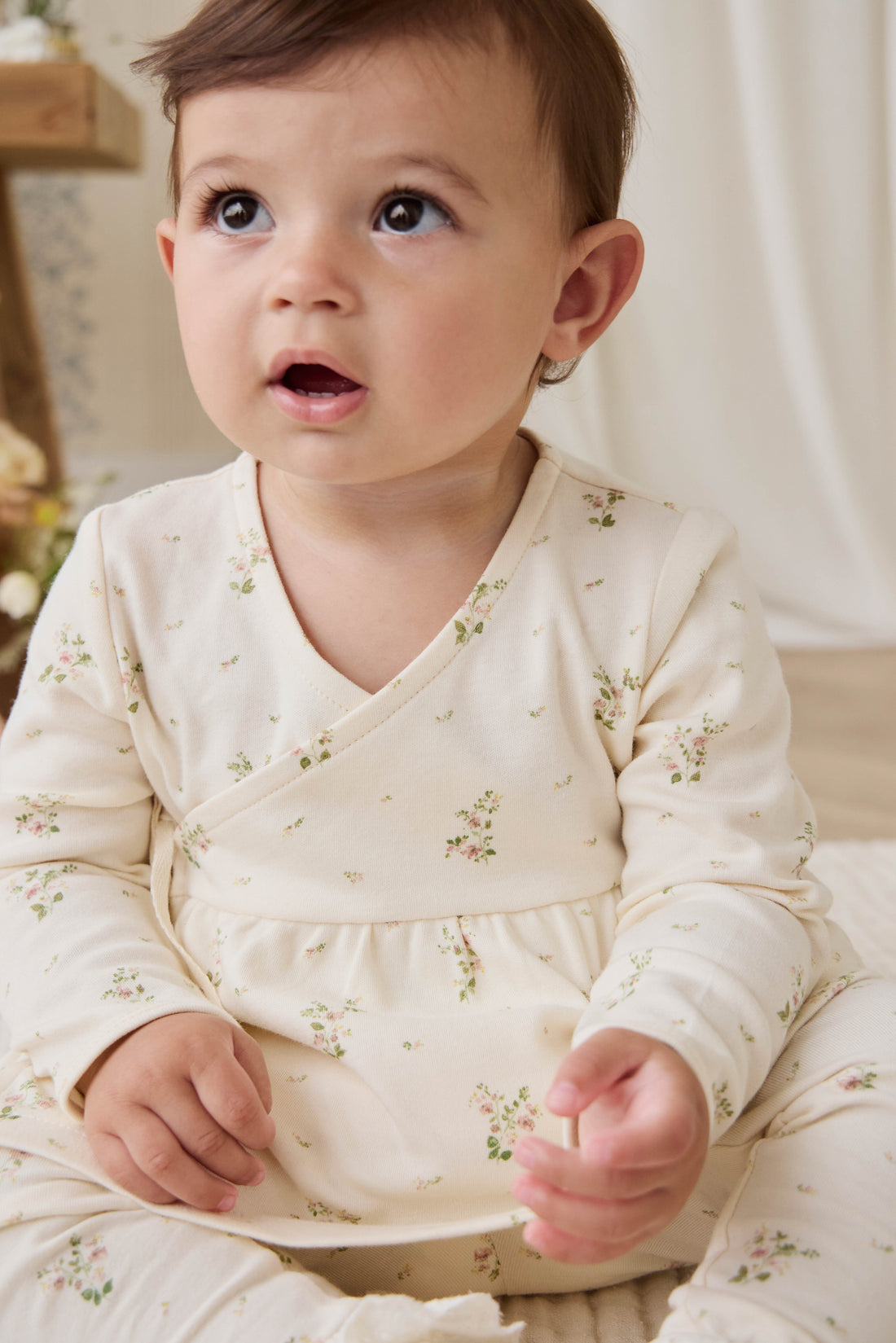 Organic Cotton Clemence Wrap Top - Josepha Egret Small Childrens Top from Jamie Kay Australia