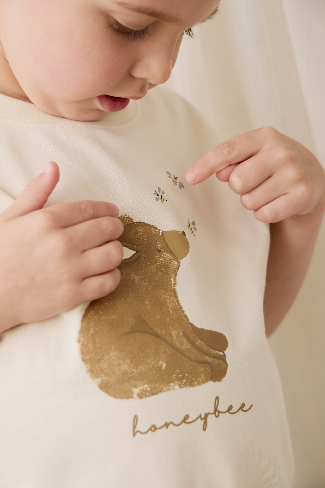 Organic Cotton Bjorn Tee - Cloud Honeybee Bear Childrens Top from Jamie Kay Australia