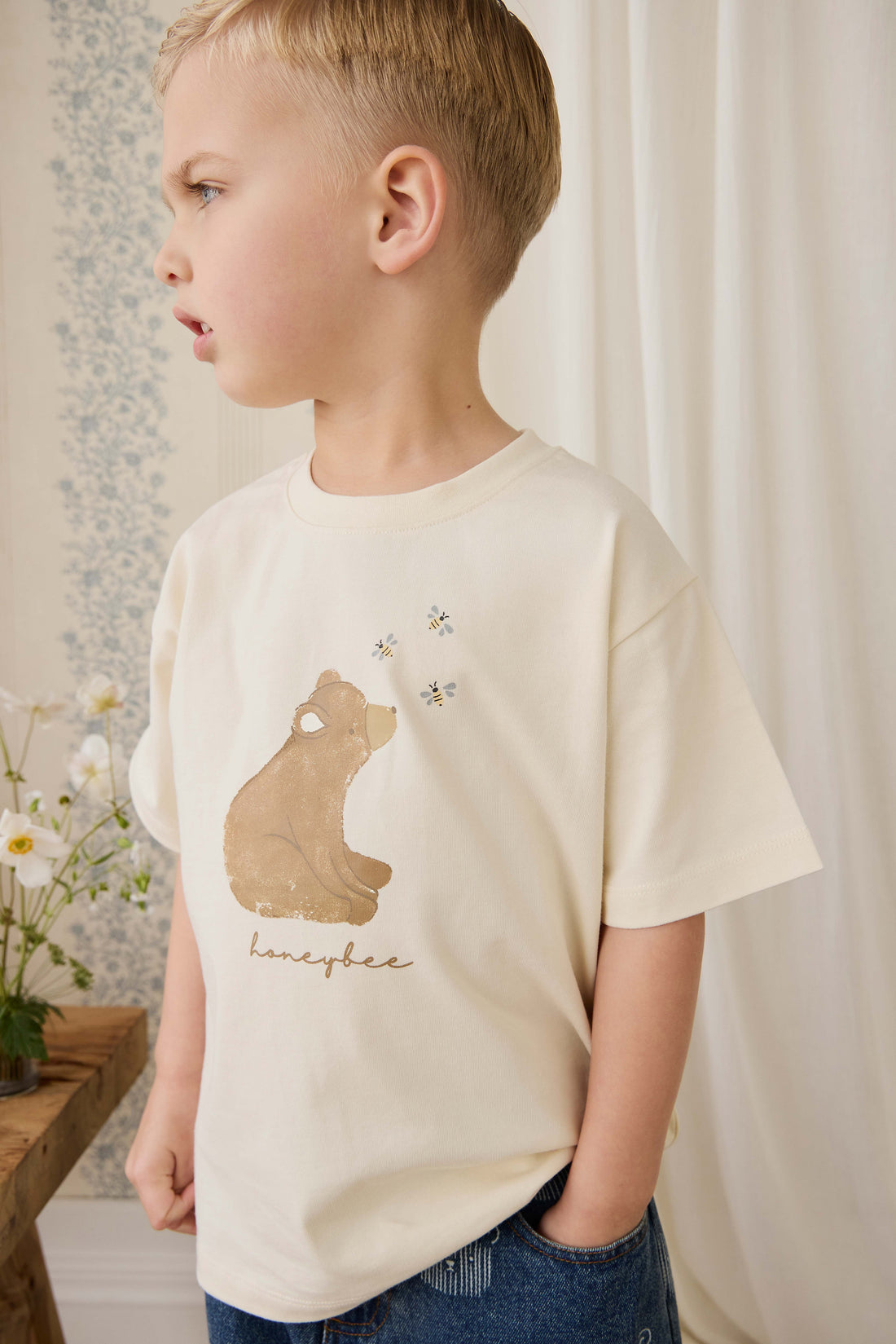 Organic Cotton Bjorn Tee - Cloud Honeybee Bear Childrens Top from Jamie Kay Australia