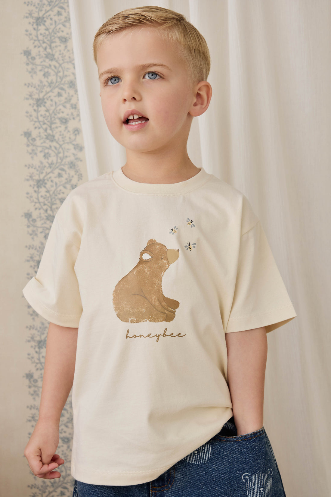 Organic Cotton Bjorn Tee - Cloud Honeybee Bear Childrens Top from Jamie Kay Australia