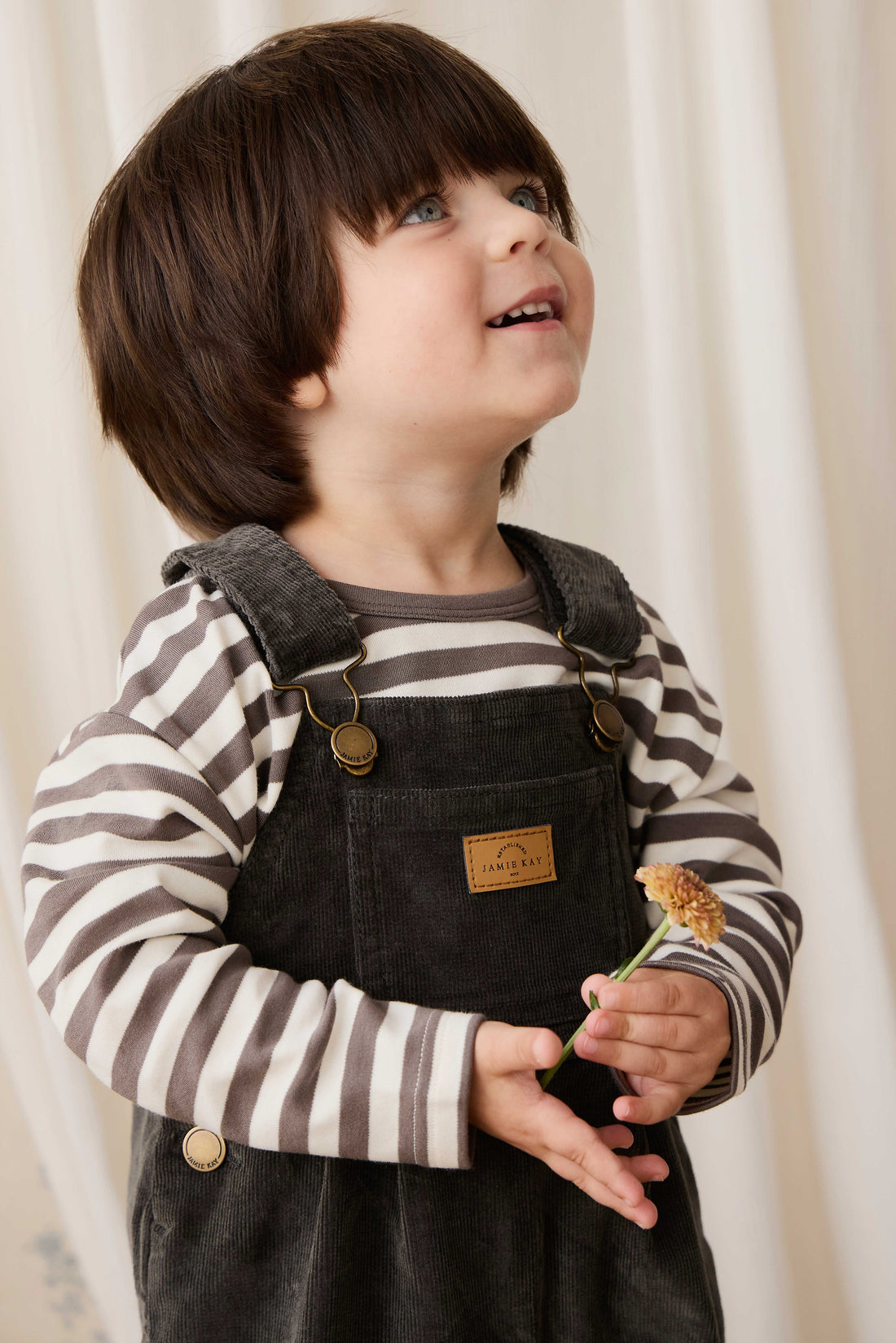 Pima Cotton Arnold Long Sleeve Top - Essential Stripe Raku/Cloud Childrens Top from Jamie Kay Australia