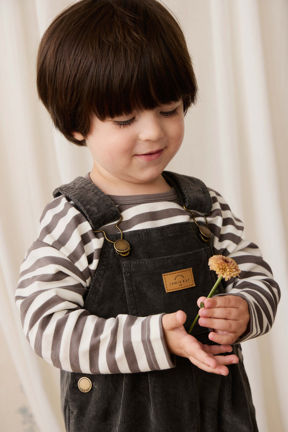 Pima Cotton Arnold Long Sleeve Top - Essential Stripe Raku/Cloud Childrens Top from Jamie Kay Australia