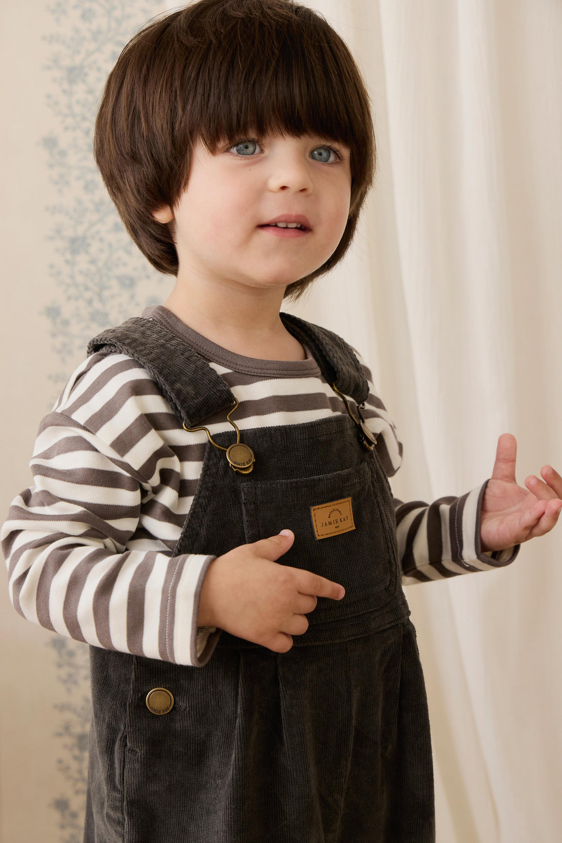 Pima Cotton Arnold Long Sleeve Top - Essential Stripe Raku/Cloud Childrens Top from Jamie Kay Australia