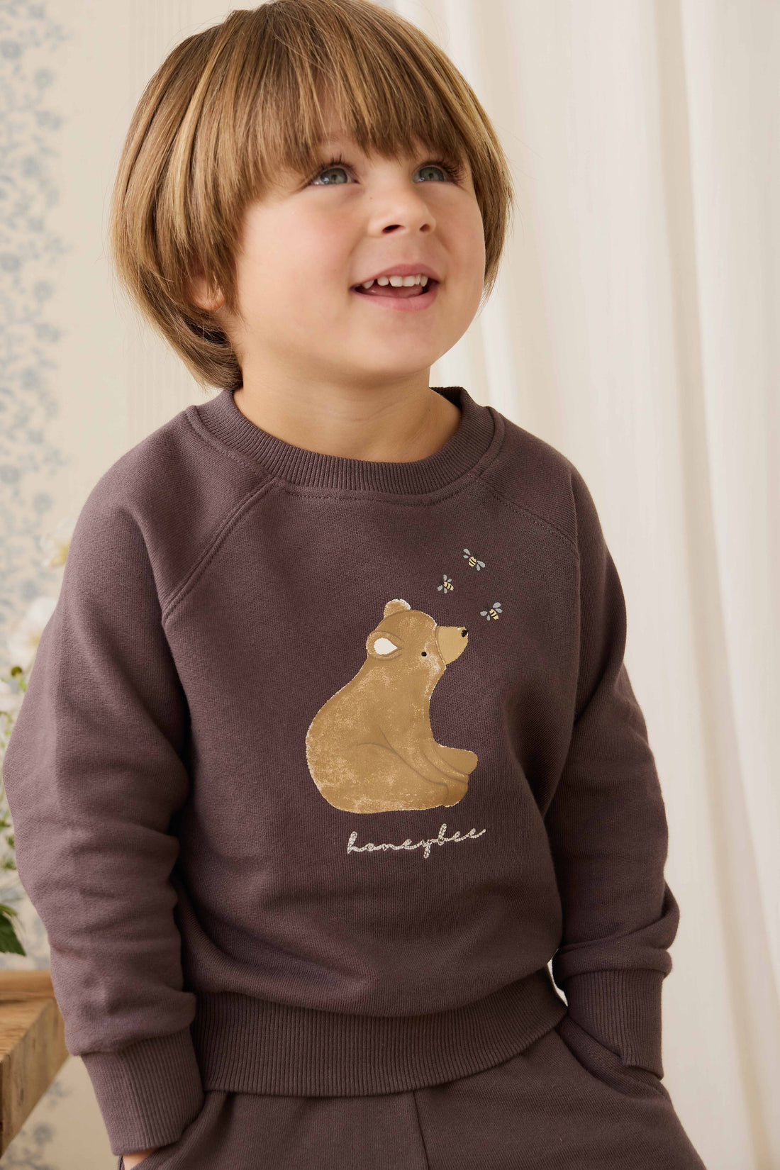 Organic Cotton Hayes Sweatshirt - Raku Honeybee Bear Childrens Sweatshirt from Jamie Kay Australia