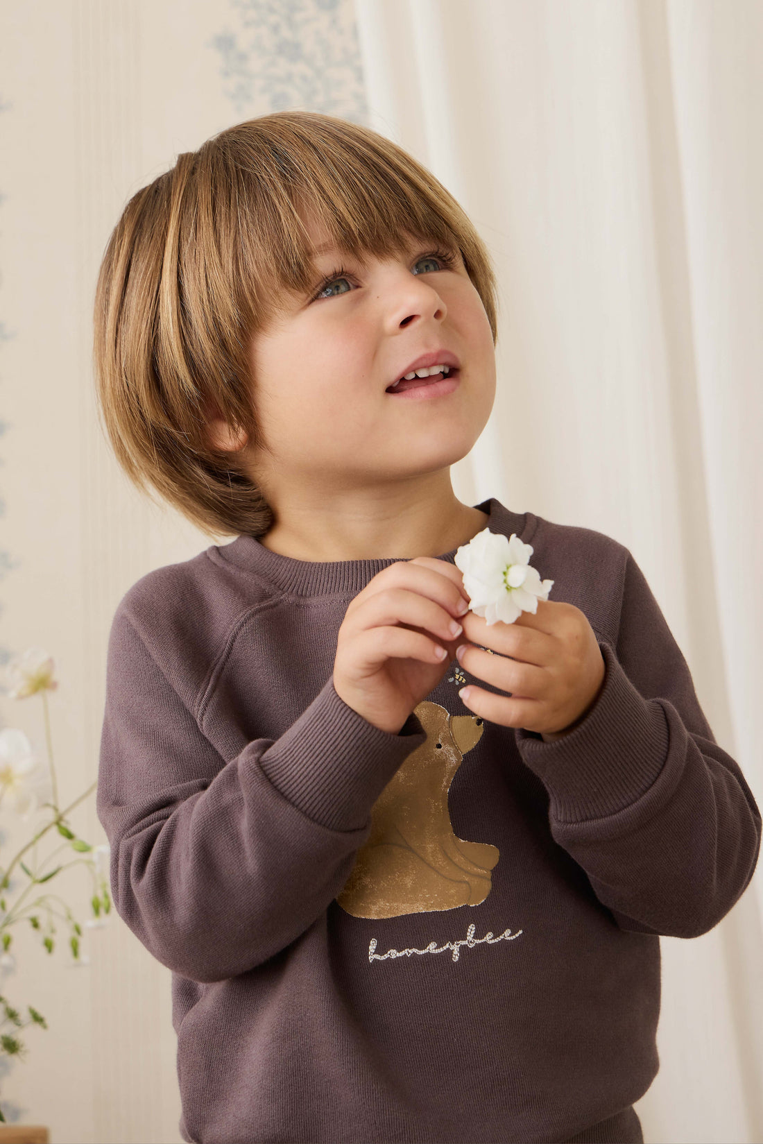 Organic Cotton Hayes Sweatshirt - Raku Honeybee Bear Childrens Sweatshirt from Jamie Kay Australia