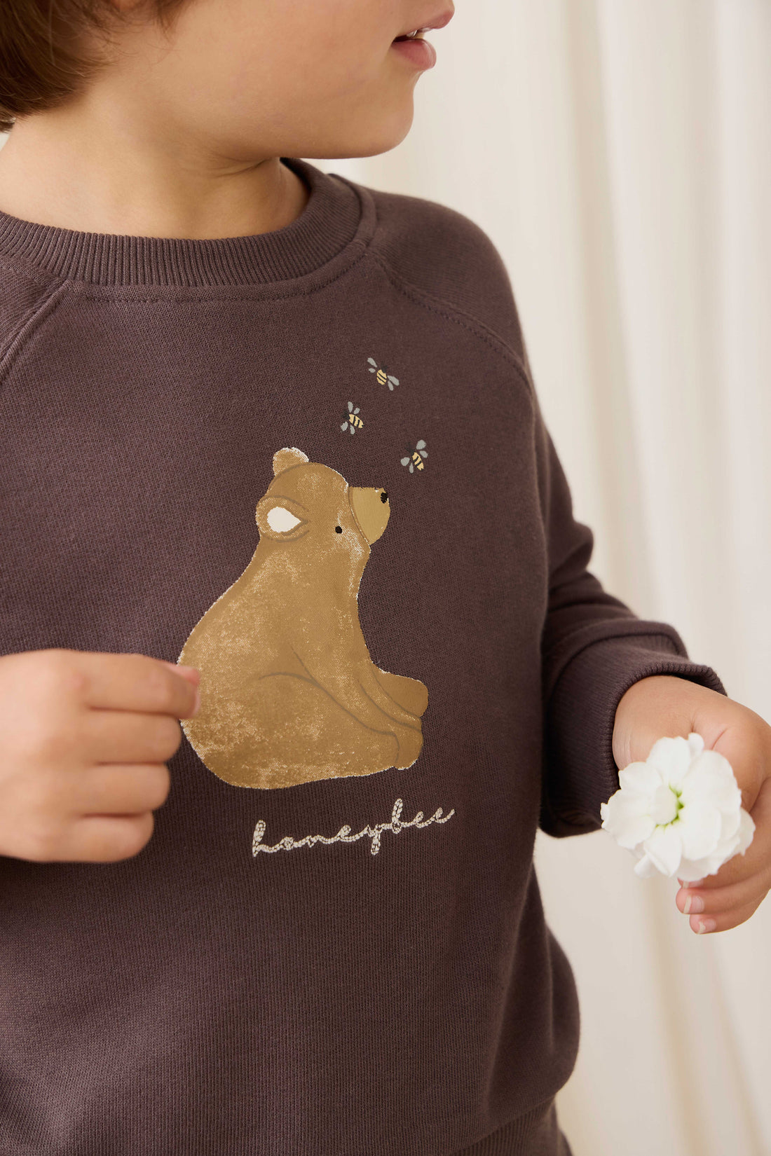 Organic Cotton Hayes Sweatshirt - Raku Honeybee Bear Childrens Sweatshirt from Jamie Kay Australia