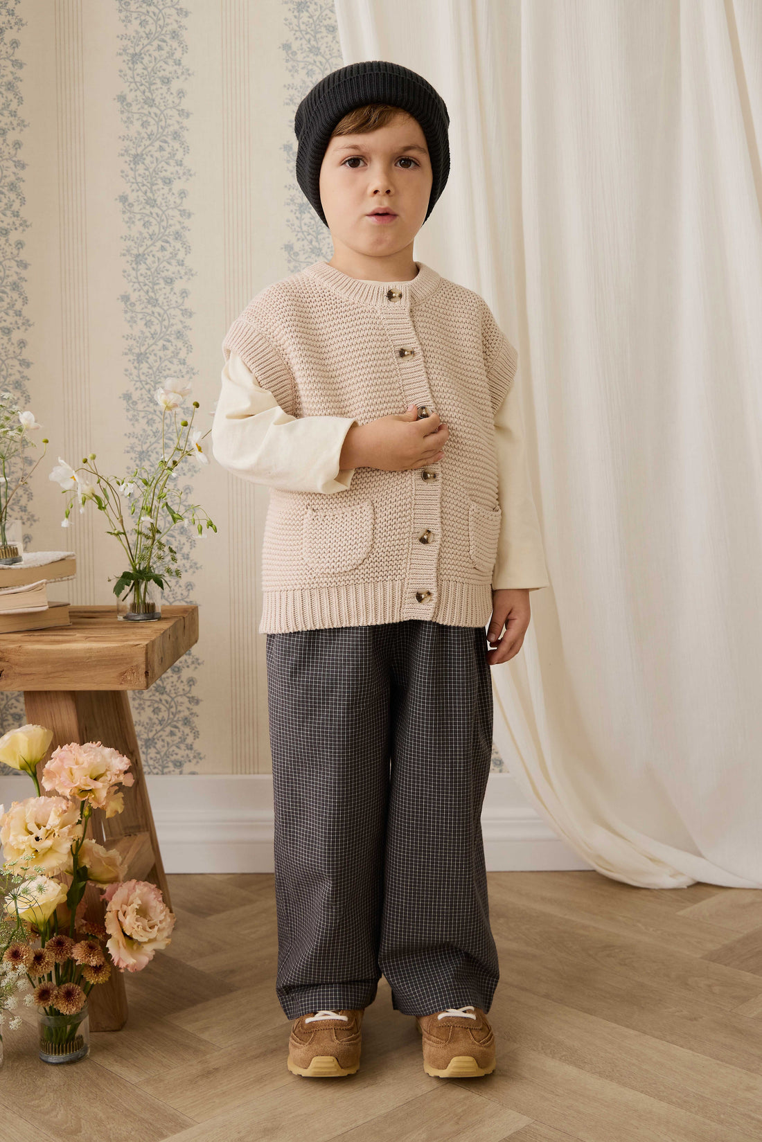 Organic Cotton Kenji Pant - Basalt Grid Childrens Pant from Jamie Kay Australia