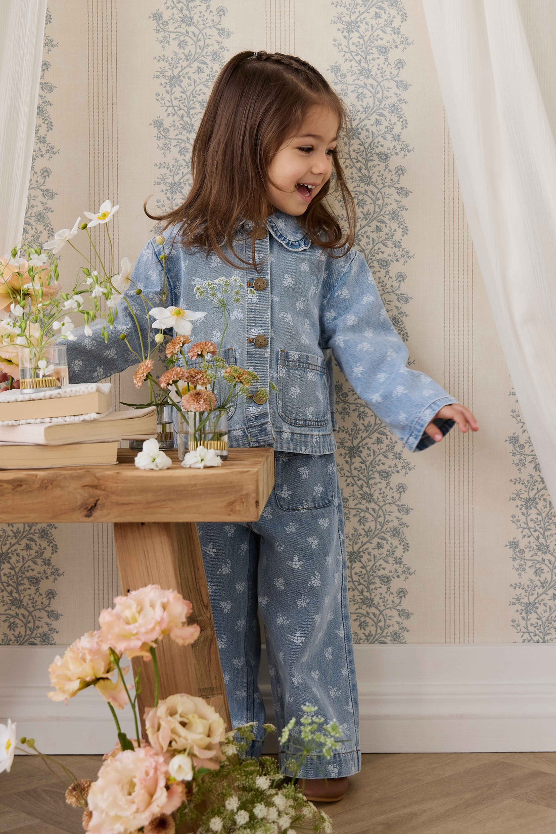 Theodora Pant - Tully Floral Denim – Jamie Kay AU