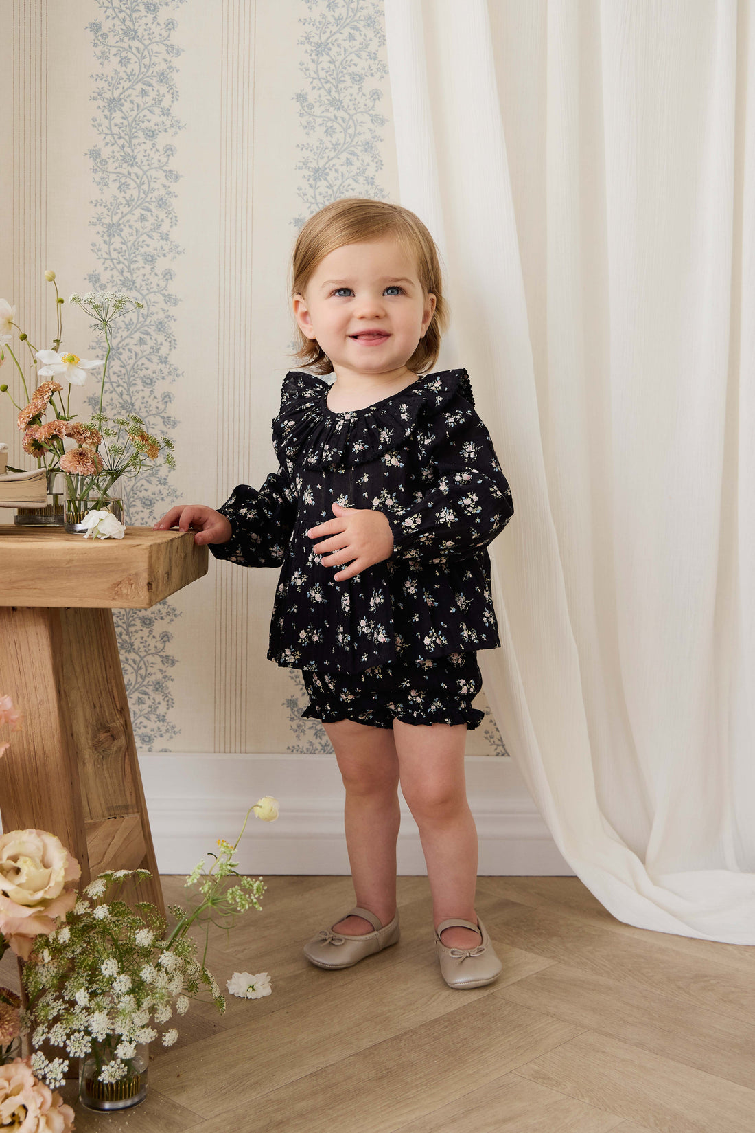 Organic Cotton Frill Bloomer - Cassie Caviar Childrens Bloomer from Jamie Kay Australia