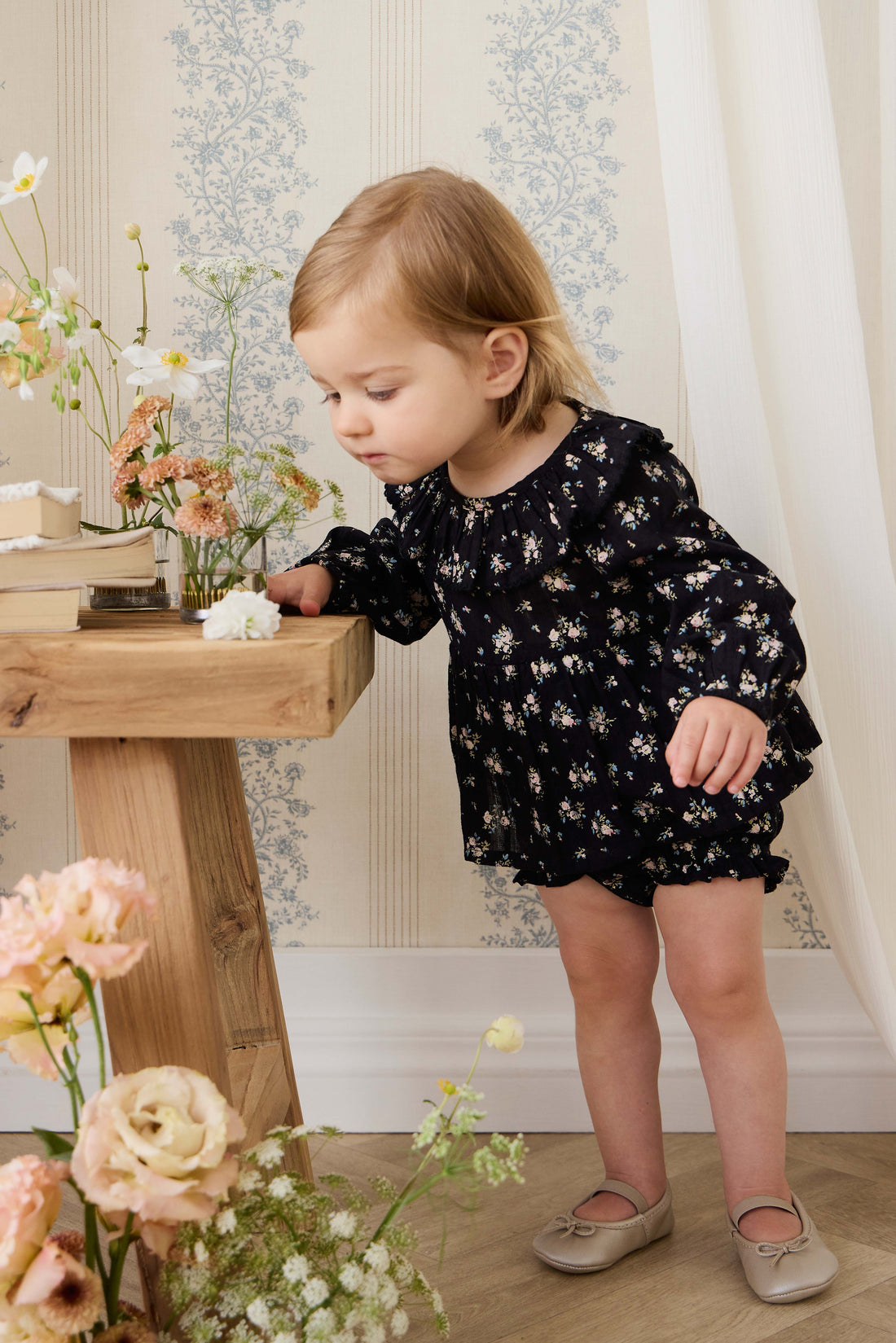 Organic Cotton Frill Bloomer - Cassie Caviar Childrens Bloomer from Jamie Kay Australia