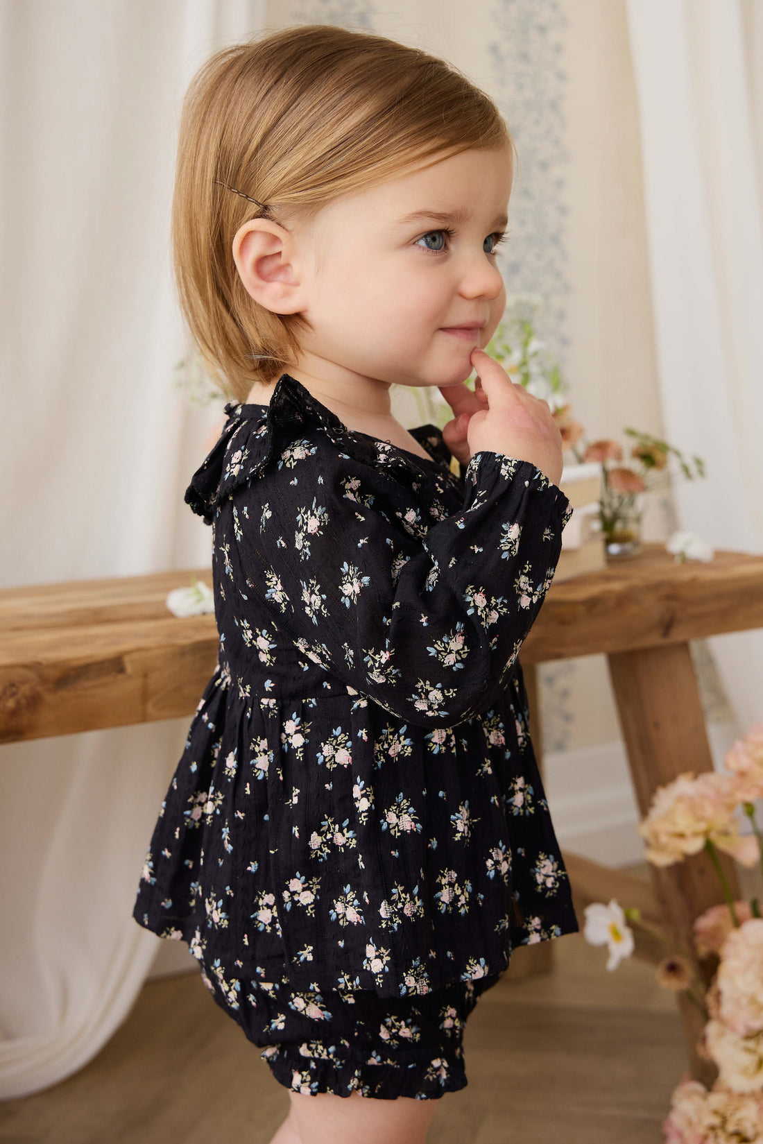 Organic Cotton Frill Bloomer - Cassie Caviar Childrens Bloomer from Jamie Kay Australia