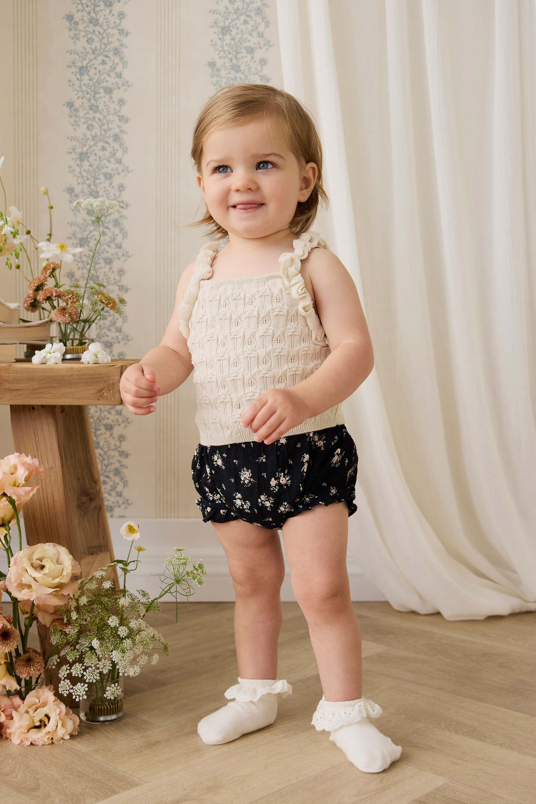 Organic Cotton Frill Bloomer - Cassie Caviar Childrens Bloomer from Jamie Kay Australia