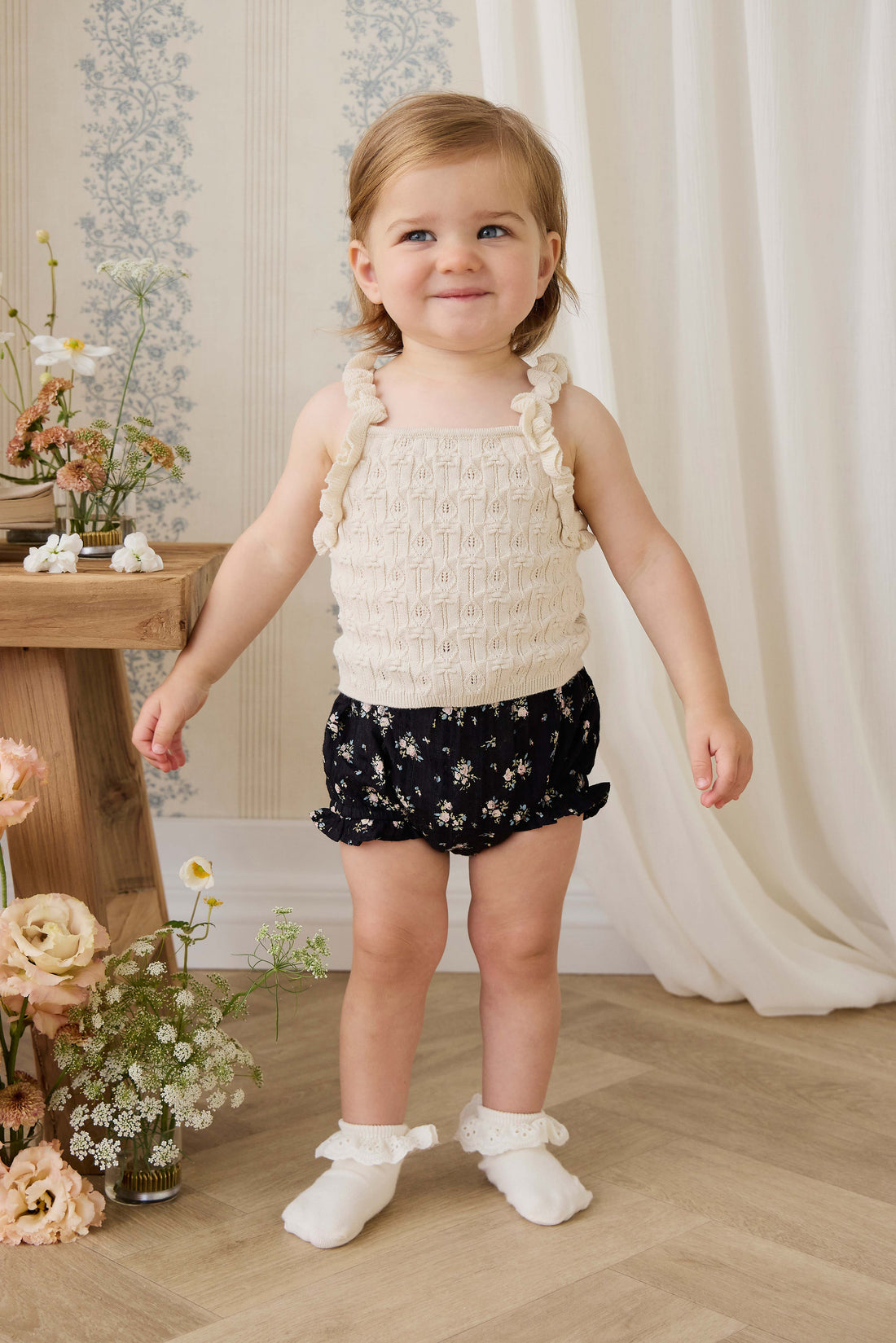 Organic Cotton Frill Bloomer - Cassie Caviar Childrens Bloomer from Jamie Kay Australia