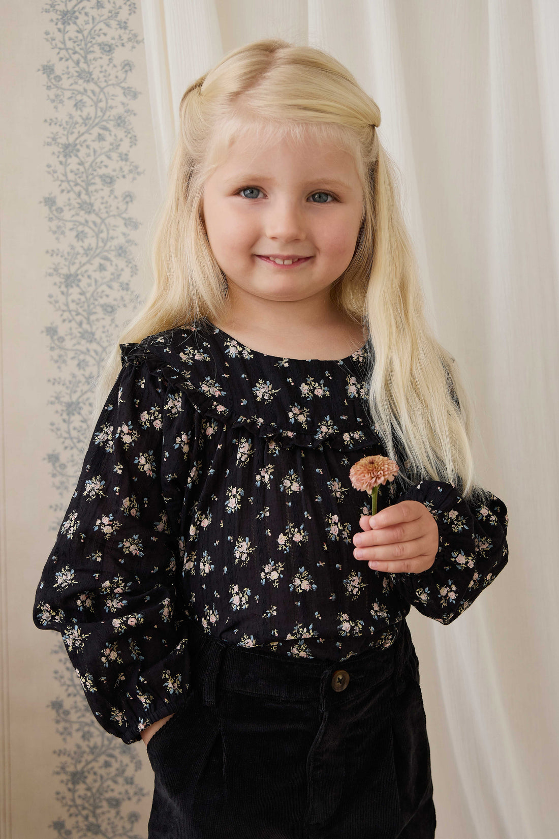 Organic Cotton Caroline Blouse - Cassie Caviar Childrens Top from Jamie Kay Australia