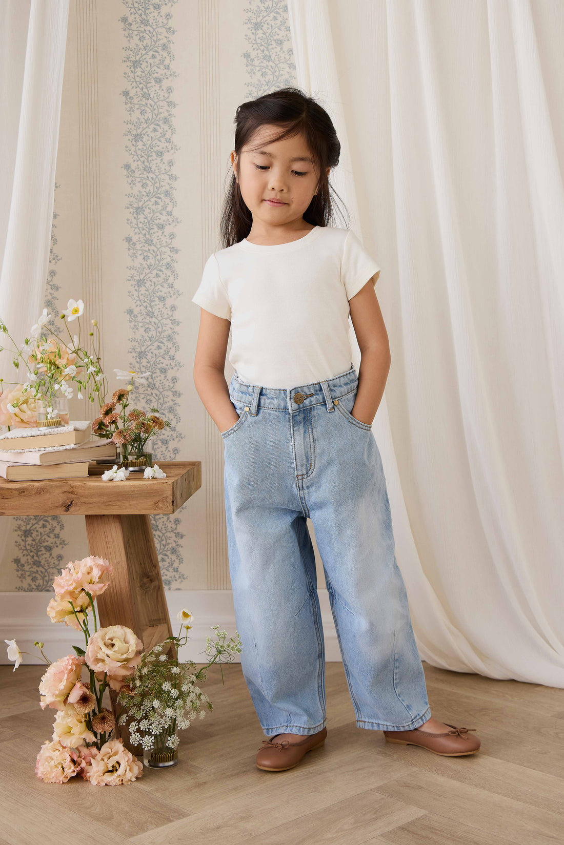 Organic Cotton Rib Helene Tee - Parchment Childrens Top from Jamie Kay Australia