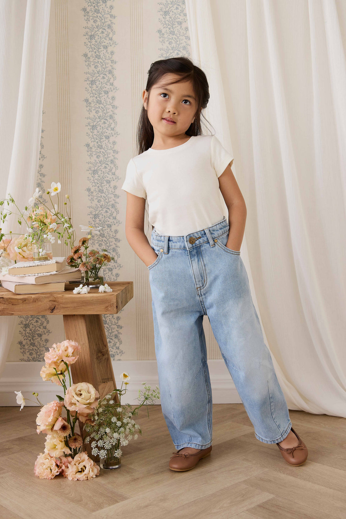 Organic Cotton Rib Helene Tee - Parchment Childrens Top from Jamie Kay Australia