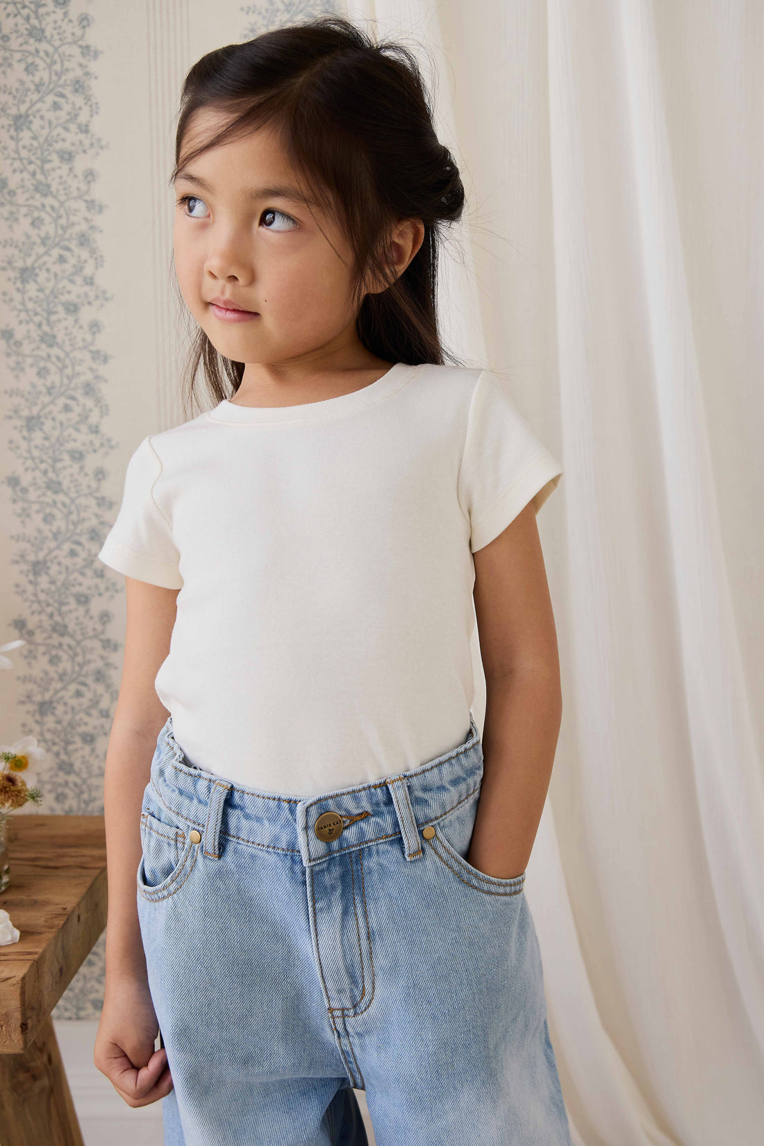 Organic Cotton Rib Helene Tee - Parchment Childrens Top from Jamie Kay Australia