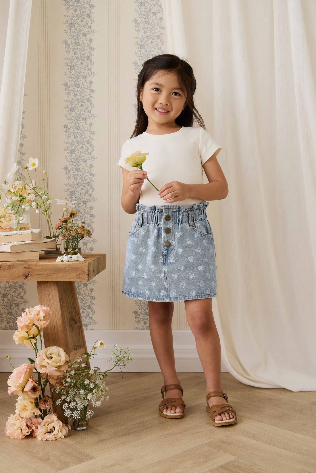 Brielle Skirt - Tully Floral Denim Childrens Skirt from Jamie Kay Australia