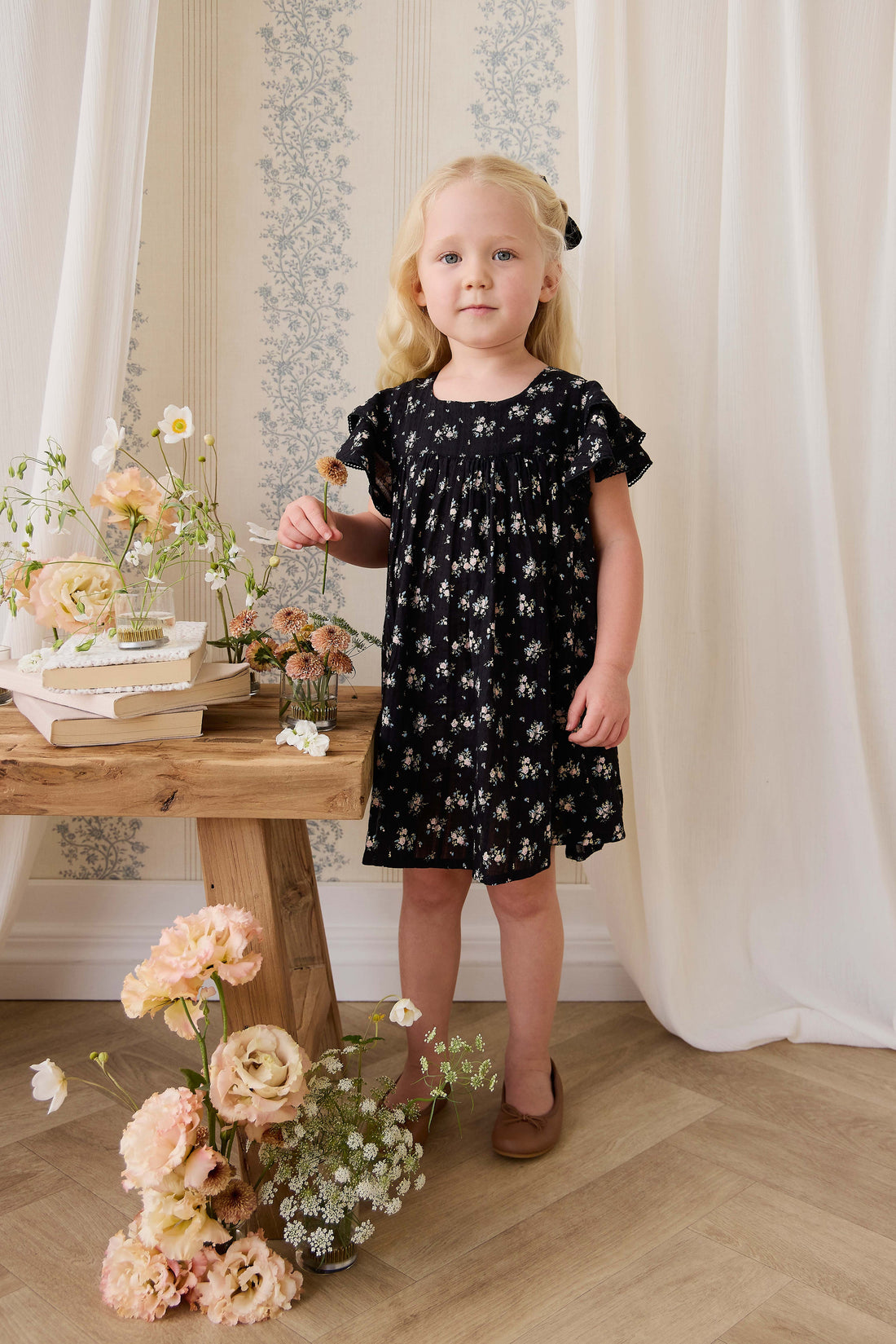 Organic Cotton Caroline Dress - Cassie Caviar Childrens Dress from Jamie Kay Australia